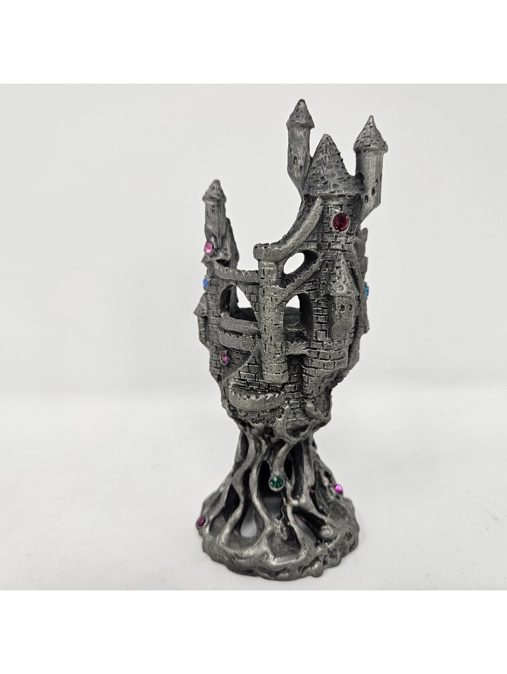 Retired Closed Comstock Pewter Jeweled Stone Bell Tower Castle Candle Holder Vtg